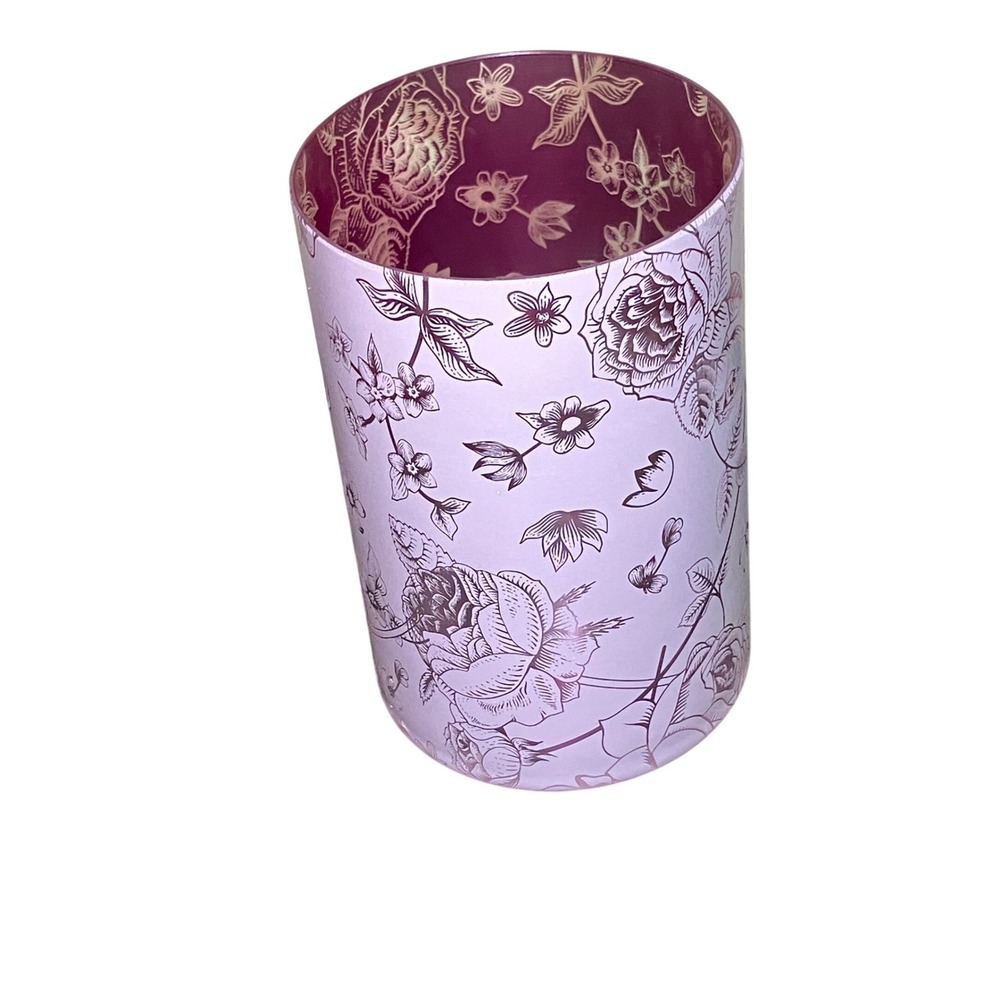 Floral Cylinder Glass Vase Home Decor OS Purple  Etched Rose